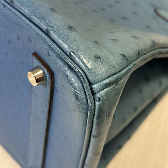 Hermes Blue Ostrich Leather Birkin 35 Bag (Sun Bleaching) - Picture 8 of 16